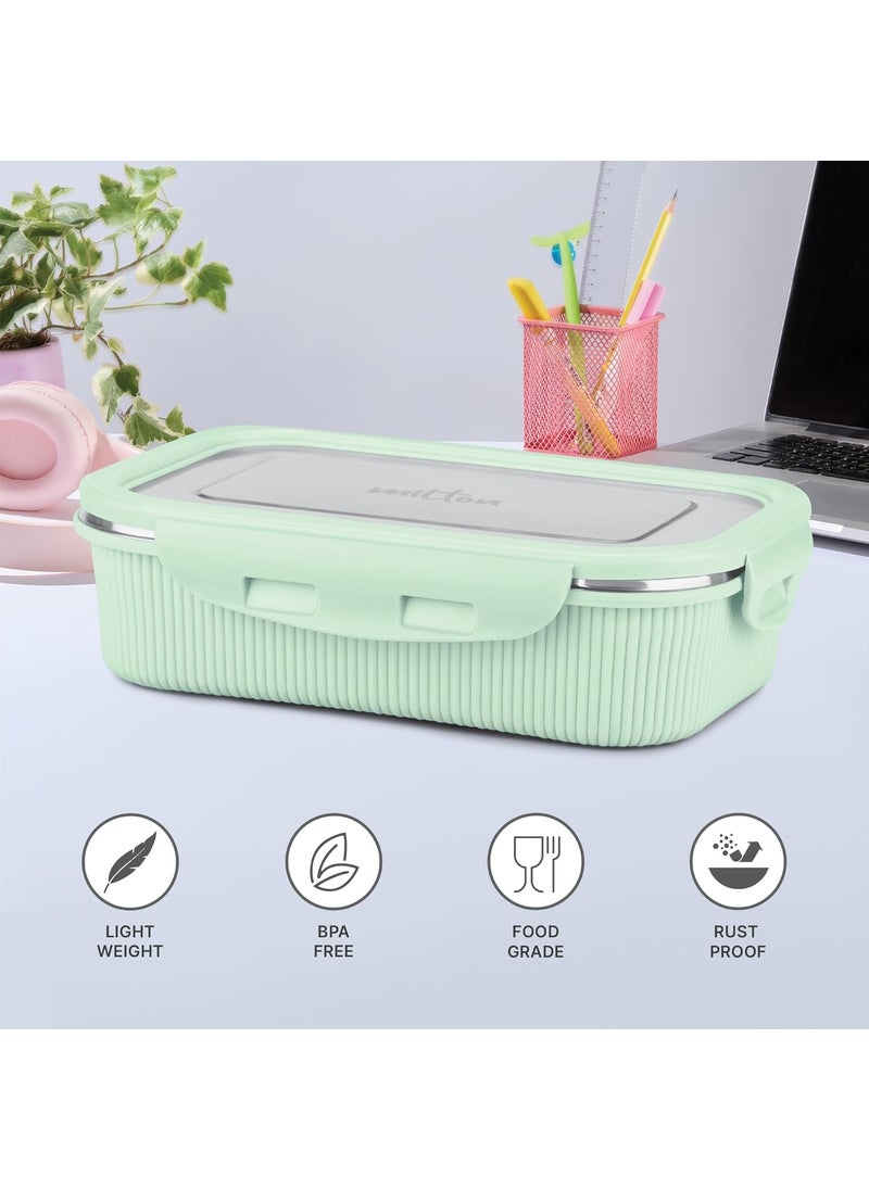 MILTON Cool Touch Epic 800 Stainless Steel Tiffin, Set of 2 (780 ml,180 ml), Aqua Green, Microwave Safe, Food Grade, BPA Free, Refrigerator Safe