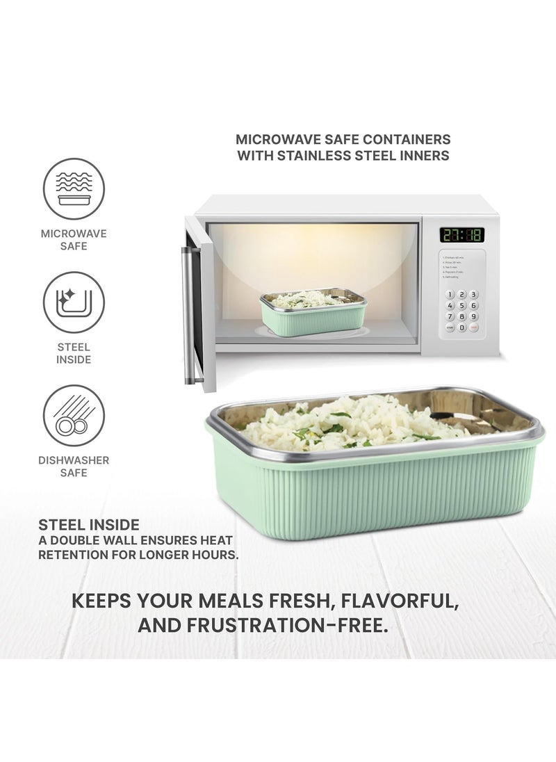 MILTON Cool Touch Epic 800 Stainless Steel Tiffin, Set of 2 (780 ml,180 ml), Aqua Green, Microwave Safe, Food Grade, BPA Free, Refrigerator Safe