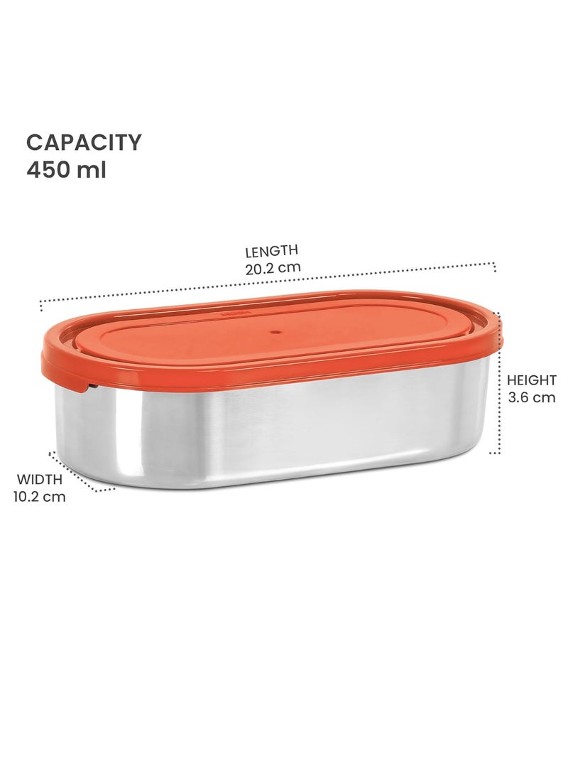 MILTON Steel Slider Stainless Steel Container, 450 ml, Red | Tiffin| Food Grade