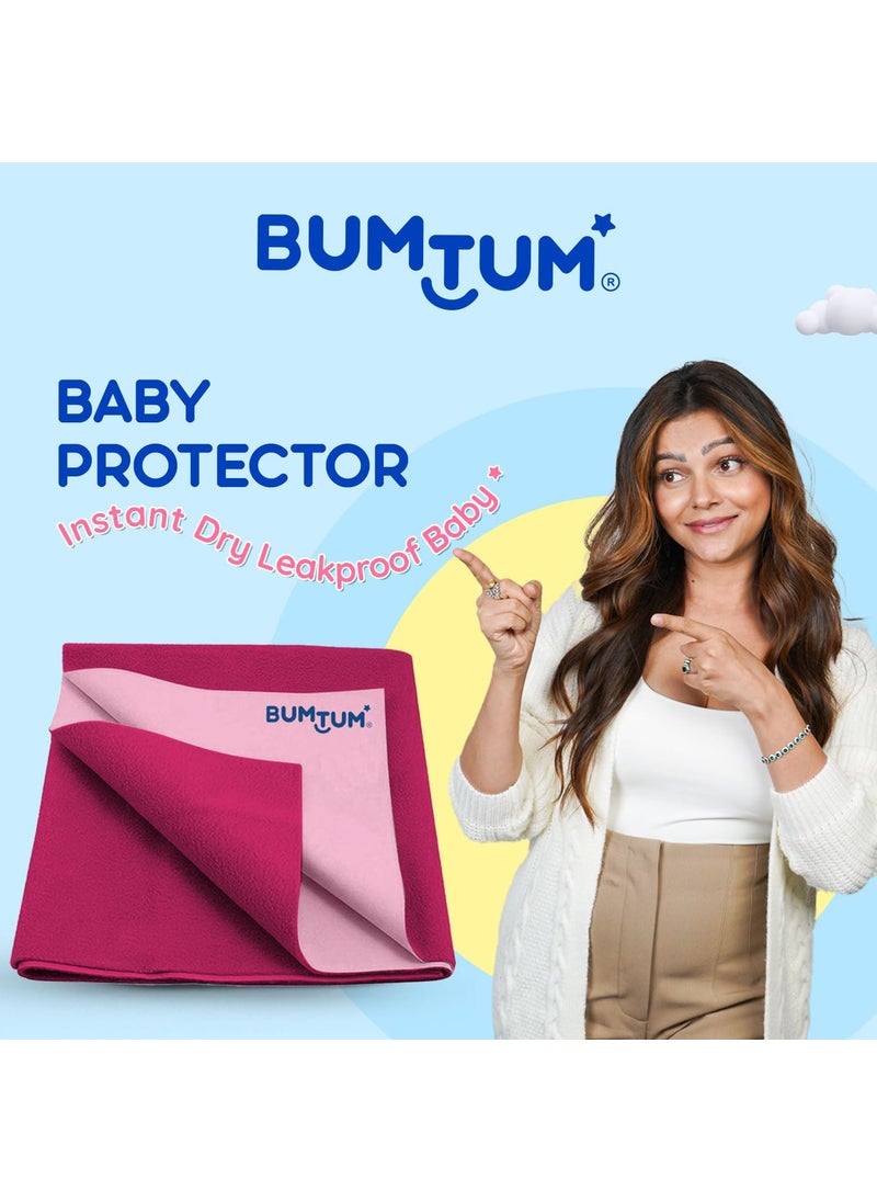Bumtum Dry Sheet Instadry Leakproof Baby Bed Protector | Large Size 100 * 140cm | Pack of 1 | Hot Pink, Polycotton