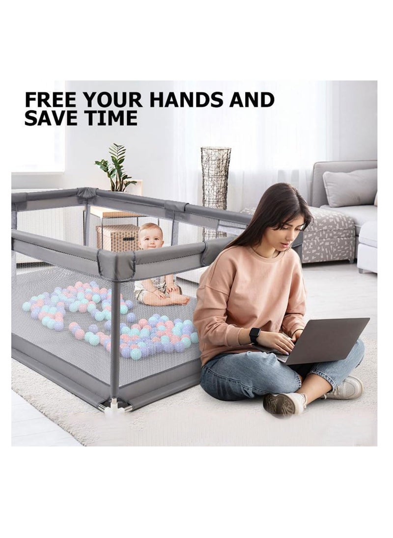 ECVV® Baby Playpen - 200 * 200 * 60cm - Portable Indoor/Outdoor Safety Play Yard with Breathable Mesh & Zipper Door - Grey