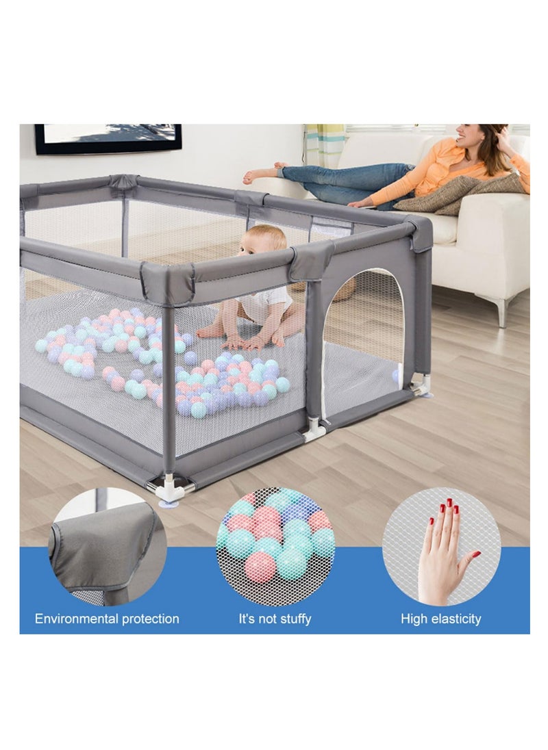 ECVV® Baby Playpen - 200 * 200 * 60cm - Portable Indoor/Outdoor Safety Play Yard with Breathable Mesh & Zipper Door - Grey