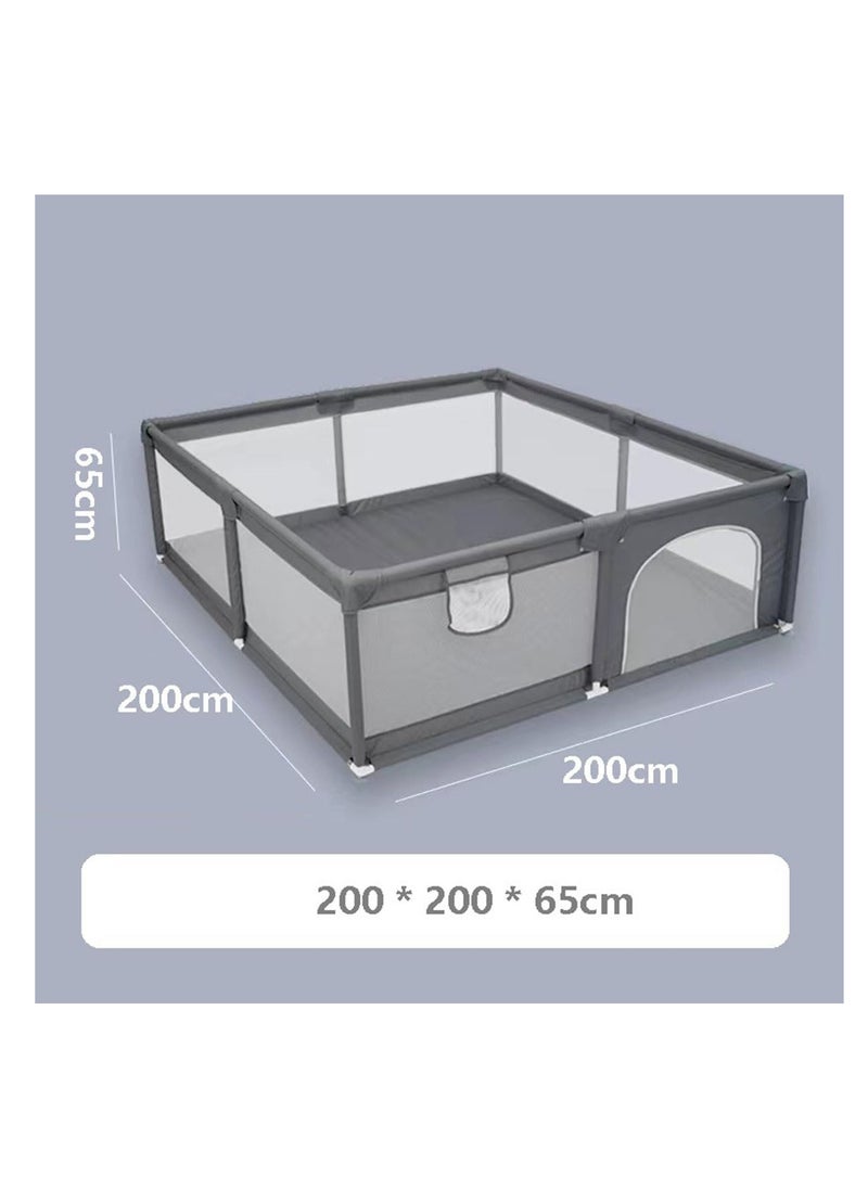 ECVV® Baby Playpen - 200 * 200 * 60cm - Portable Indoor/Outdoor Safety Play Yard with Breathable Mesh & Zipper Door - Grey