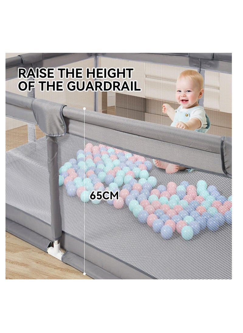 ECVV® Baby Playpen - 200 * 200 * 60cm - Portable Indoor/Outdoor Safety Play Yard with Breathable Mesh & Zipper Door - Grey