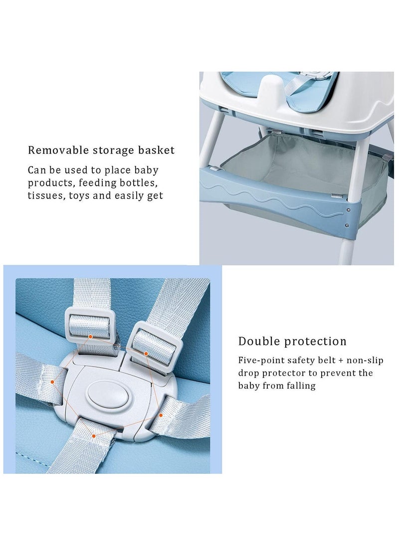 Baby High Chair 3 In 1 Folding Recline Feeding Seat Height Adjustable Child Feeding Chair with Removable Plate