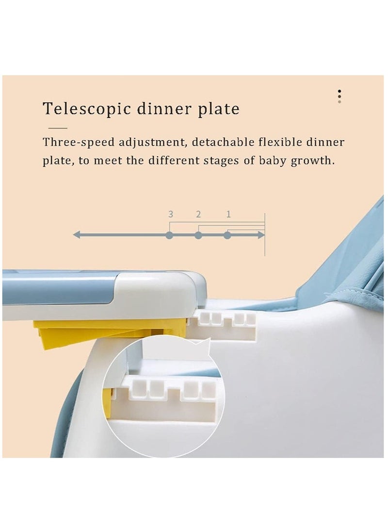 Baby High Chair 3 In 1 Folding Recline Feeding Seat Height Adjustable Child Feeding Chair with Removable Plate