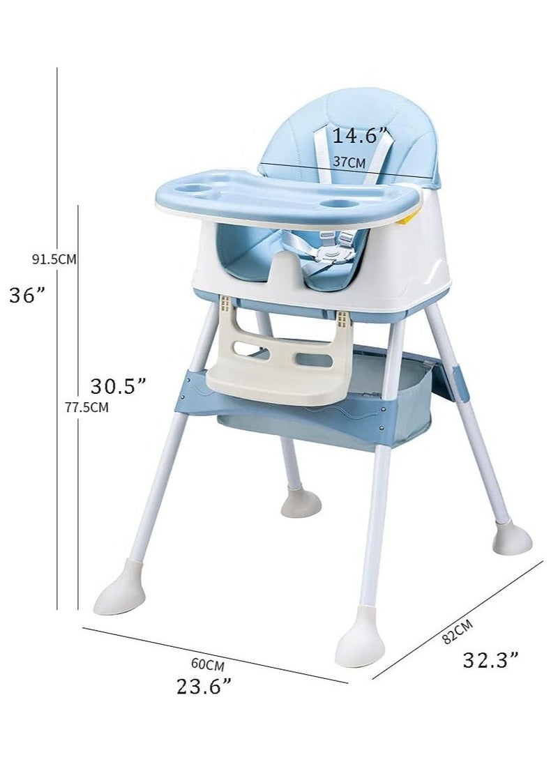 Baby High Chair 3 In 1 Folding Recline Feeding Seat Height Adjustable Child Feeding Chair with Removable Plate