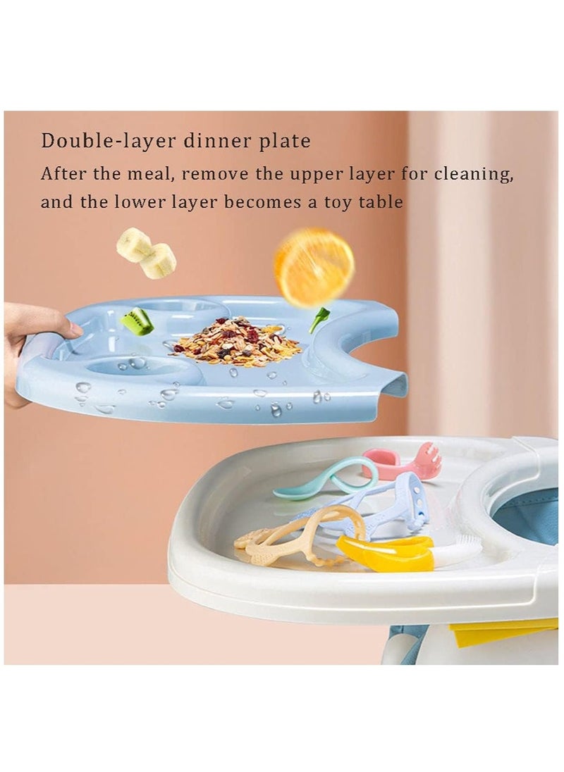 Baby High Chair 3 In 1 Folding Recline Feeding Seat Height Adjustable Child Feeding Chair with Removable Plate