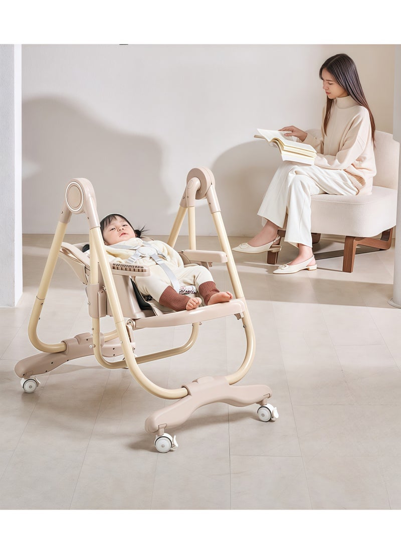 3-in-1 Multifunctional Foldable Home Portable Baby Dining Seat Chair, Safe Baby Feeding Chair with Wheels, Adjustable Dining Chair Height