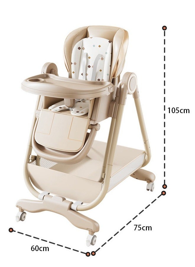 3-in-1 Multifunctional Foldable Home Portable Baby Dining Seat Chair, Safe Baby Feeding Chair with Wheels, Adjustable Dining Chair Height