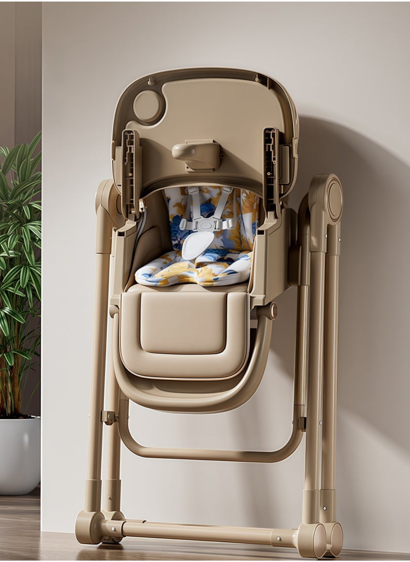 3-in-1 Multifunctional Foldable Home Portable Baby Dining Seat Chair, Safe Baby Feeding Chair with Wheels, Adjustable Dining Chair Height