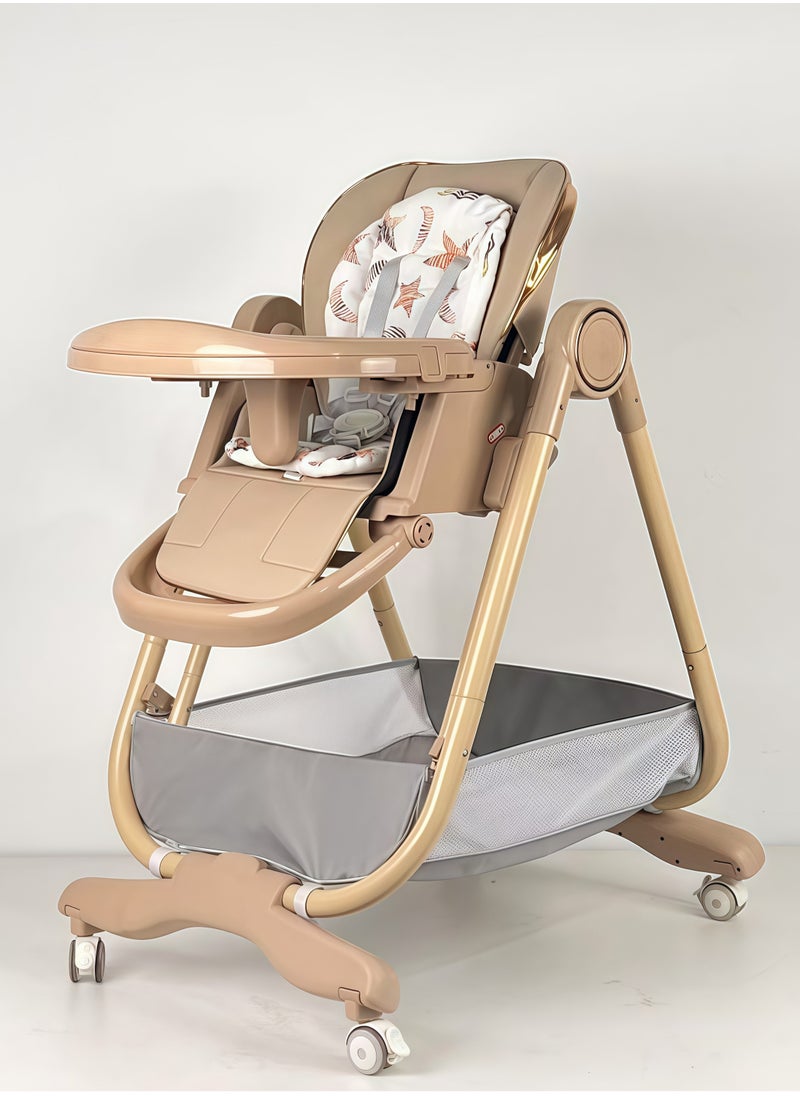 3-in-1 Multifunctional Foldable Home Portable Baby Dining Seat Chair, Safe Baby Feeding Chair with Wheels, Adjustable Dining Chair Height