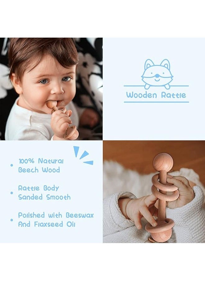 Baby Shower Gifts, New Born Baby Gifts for Boys, Unique Baby Gifts Basket Essential Stuff - Baby Lovey Blanket Newborn Bibs Socks Wooden Rattle & Greeting Card, Newborn Baby Gift Set
