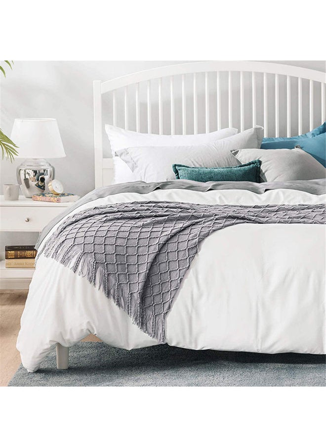 Tassel Design Soft Blanket Keep Warm Cotton Light Grey 127 x 172cm