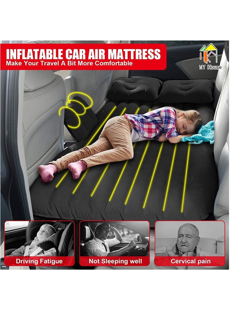 House Car Air Mattress, Removable Black Backseat Air Bed with Air-Pump, Portable Car Travel Bed with Pillows Fits Most Car Models for Travel, Hiking, Camping, Trip & Outdoor Activities