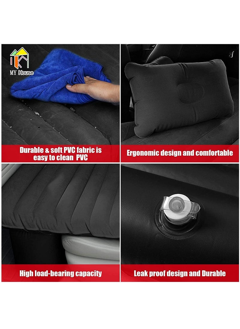House Car Air Mattress, Removable Black Backseat Air Bed with Air-Pump, Portable Car Travel Bed with Pillows Fits Most Car Models for Travel, Hiking, Camping, Trip & Outdoor Activities