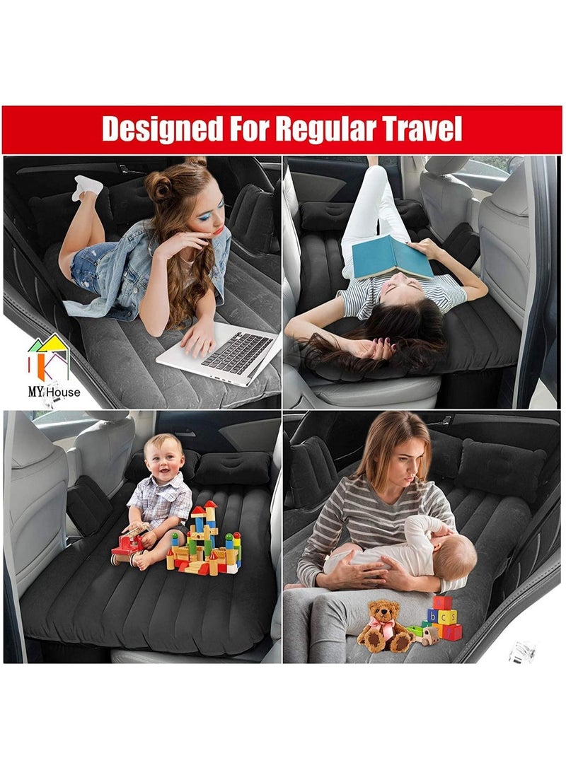House Car Air Mattress, Removable Black Backseat Air Bed with Air-Pump, Portable Car Travel Bed with Pillows Fits Most Car Models for Travel, Hiking, Camping, Trip & Outdoor Activities