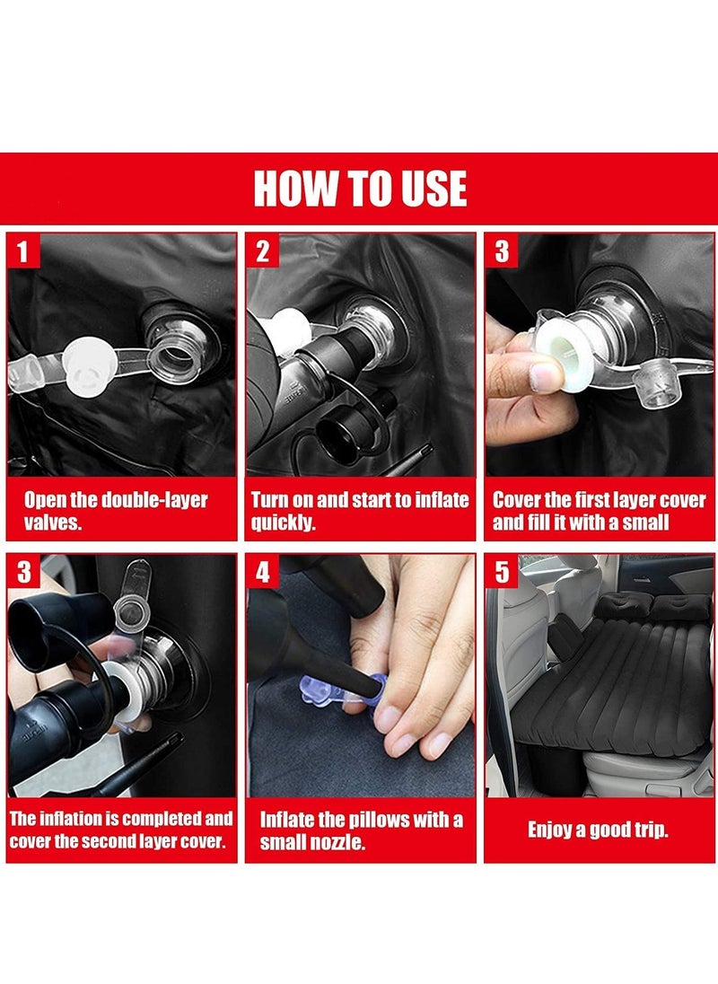 House Car Air Mattress, Removable Black Backseat Air Bed with Air-Pump, Portable Car Travel Bed with Pillows Fits Most Car Models for Travel, Hiking, Camping, Trip & Outdoor Activities