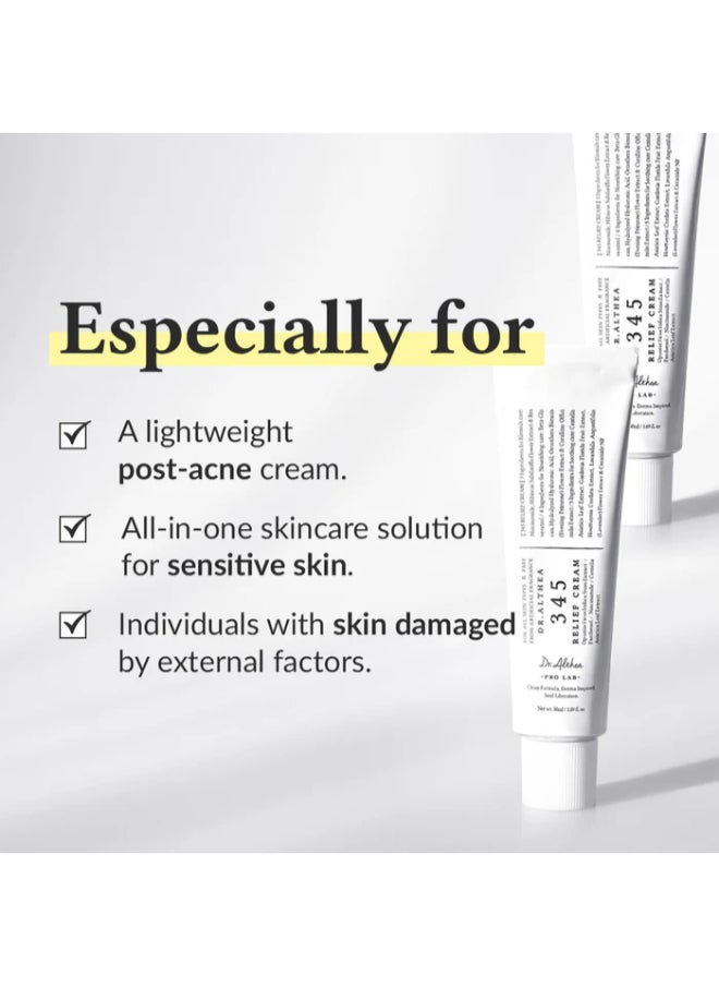 345 Relief Cream Daily Face Moisturizer Blemish Relief Care Soothing Recovery & Moisture with Niacinamide, Panthenol Korean Vegan Skincare for All Skin Types 1.7 Fl Oz