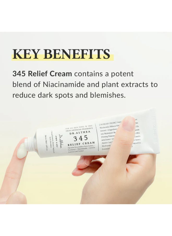 345 Relief Cream Daily Face Moisturizer Blemish Relief Care Soothing Recovery & Moisture with Niacinamide, Panthenol Korean Vegan Skin Care for All Skin Types 1.7 Fl Oz - Pack of 2