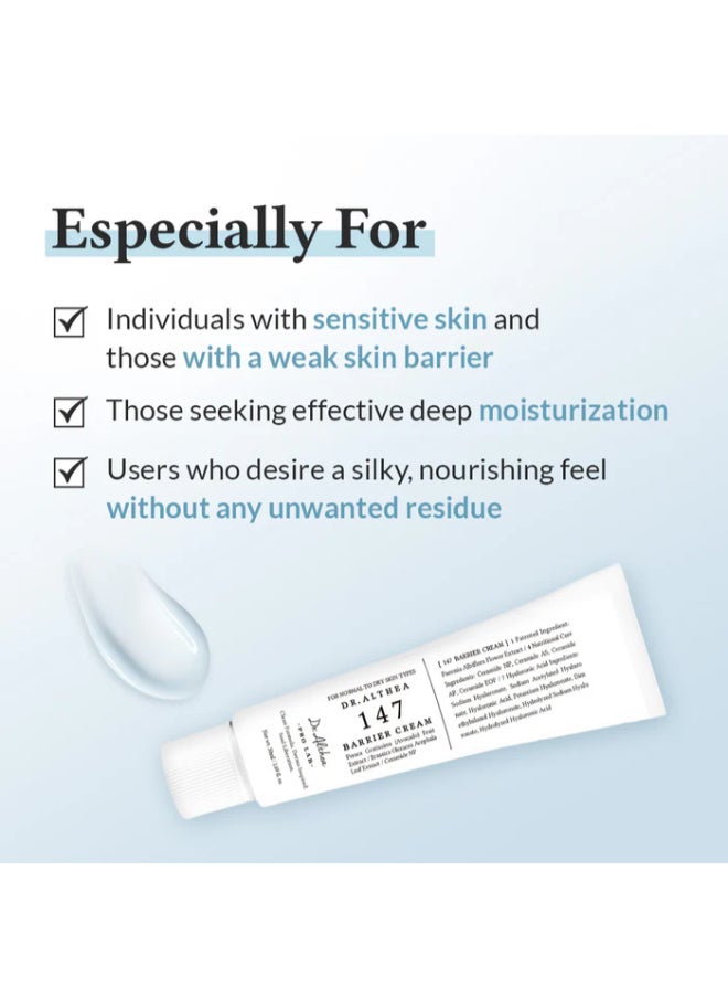 Dr.Althea 147 Barrier Cream Daily Skin Barrier Repair Care Deep Hydrating with Hyaluronic Acid & Ceramides Korean Vegan Skincare for All Skin Types 1.7 Fl Oz