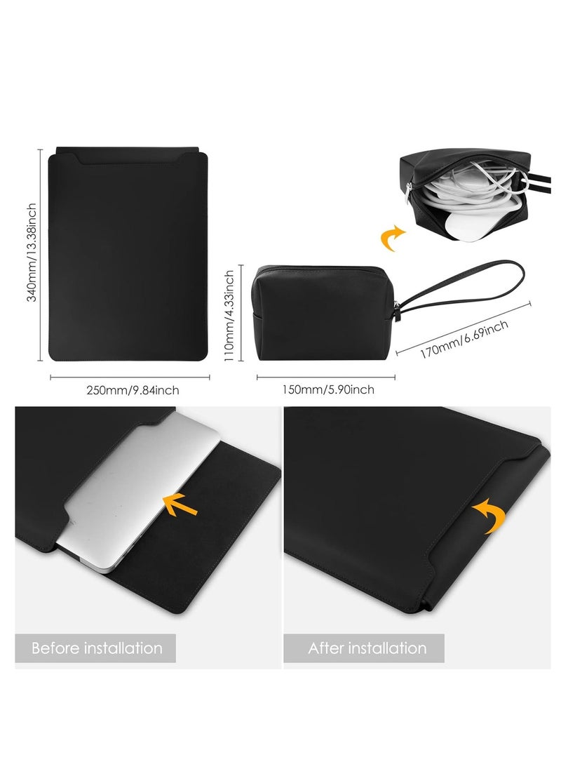 Laptop Sleeve Case Leather Bag,  Compatible with MacBook Air 13.3''/13.6'' M1 M2/MacBook Pro 13 2022-2016/Dell XPS 13/Surface Pro X/8/7 /6/5/Surface, (13.5 Inch, Black)