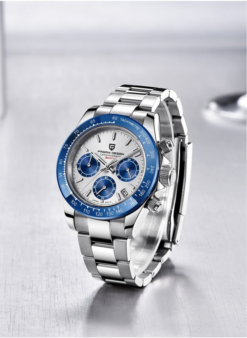 Luxury Men's Quartz Watches, Imported Movement, 40MM Stainless Steel Frame, Synthetic Sapphire Glass Watch Window, Chronograph Dial, Shoulder Guard Crown, PD1644