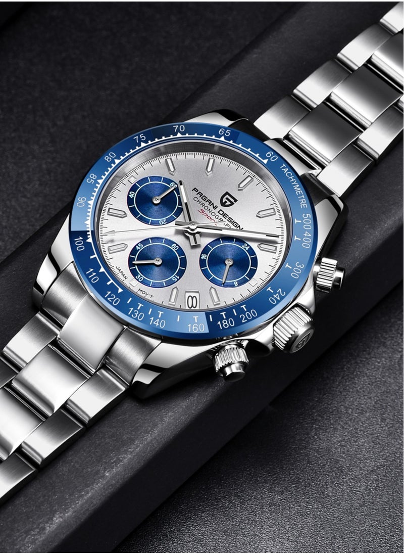 Luxury Men's Quartz Watches, Imported Movement, 40MM Stainless Steel Frame, Synthetic Sapphire Glass Watch Window, Chronograph Dial, Shoulder Guard Crown, PD1644