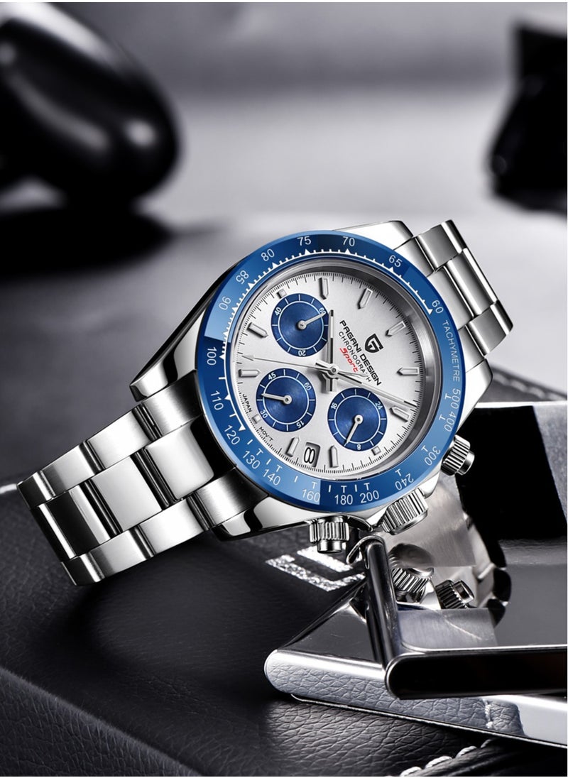 Luxury Men's Quartz Watches, Imported Movement, 40MM Stainless Steel Frame, Synthetic Sapphire Glass Watch Window, Chronograph Dial, Shoulder Guard Crown, PD1644