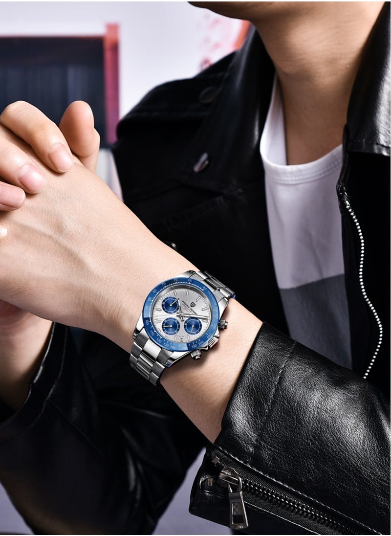 Luxury Men's Quartz Watches, Imported Movement, 40MM Stainless Steel Frame, Synthetic Sapphire Glass Watch Window, Chronograph Dial, Shoulder Guard Crown, PD1644