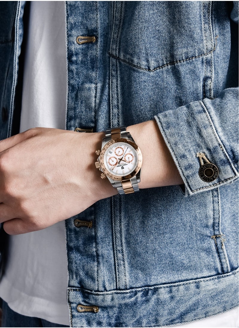 Luxury Men's Quartz Watches, Imported Movement, 40MM Stainless Steel Frame, Synthetic Sapphire Glass Watch Window, Chronograph Dial, Shoulder Guard Crown, PD1644