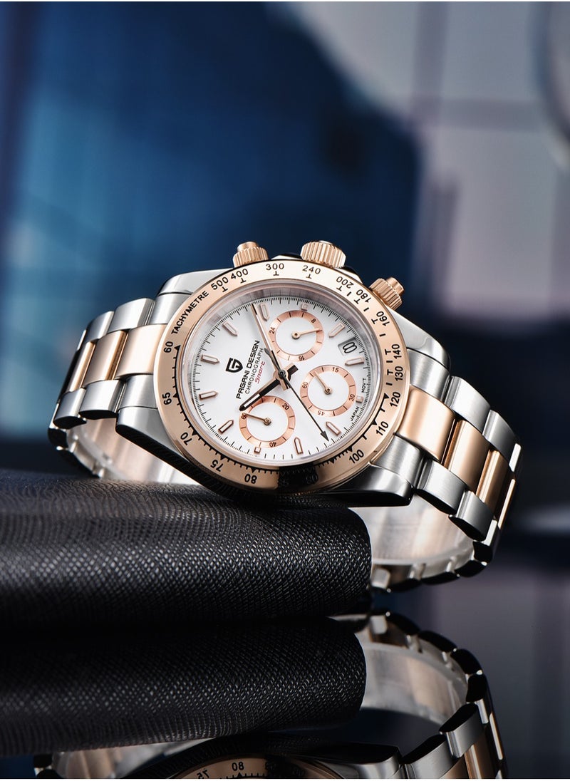 Luxury Men's Quartz Watches, Imported Movement, 40MM Stainless Steel Frame, Synthetic Sapphire Glass Watch Window, Chronograph Dial, Shoulder Guard Crown, PD1644