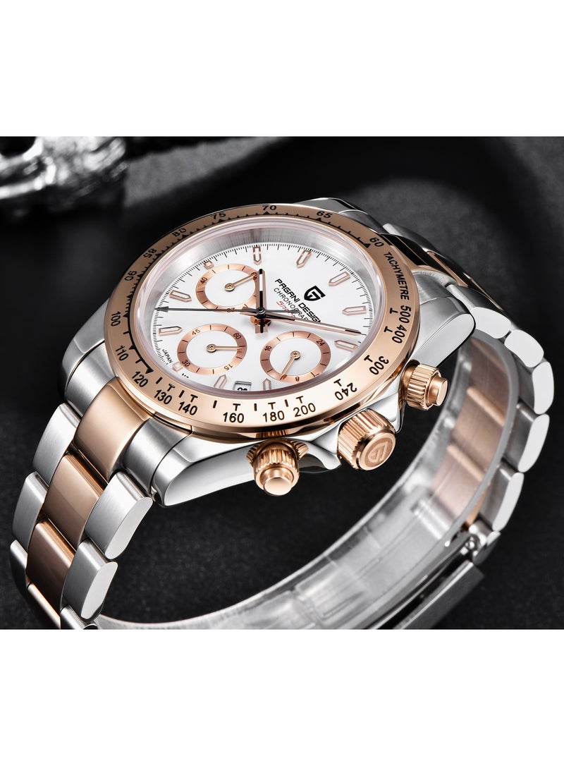 Luxury Men's Quartz Watches, Imported Movement, 40MM Stainless Steel Frame, Synthetic Sapphire Glass Watch Window, Chronograph Dial, Shoulder Guard Crown, PD1644