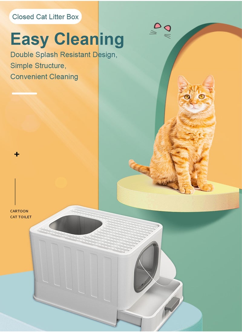 Enclosed Cat Litter Pan Cat Cleaning Products Folding Odor Blocking Splash Resistant Cat Litter Pan Litter Scoop Included