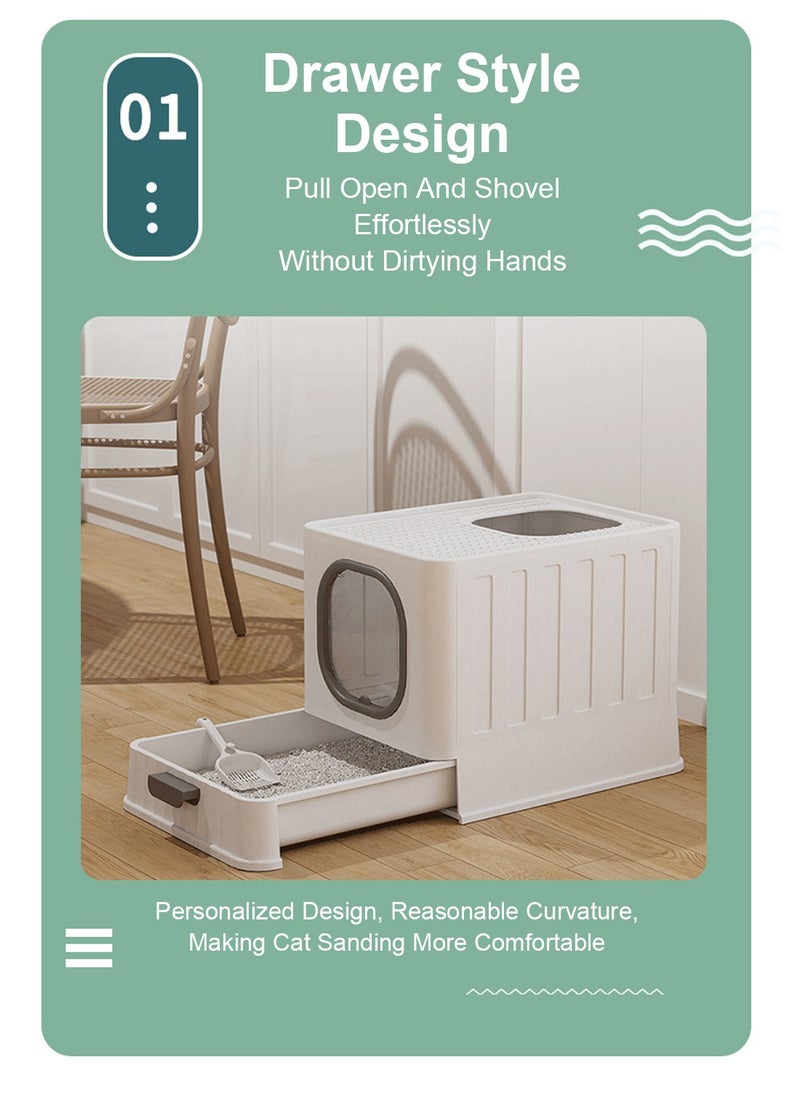 Enclosed Cat Litter Pan Cat Cleaning Products Folding Odor Blocking Splash Resistant Cat Litter Pan Litter Scoop Included