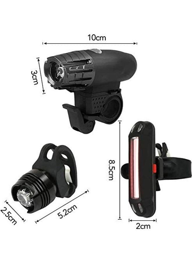 Bike Lights, USB Rechargeable Bike Lights Set, Cycle Lights with 4 Modes, IP65 Waterproof Bicycle Lights, 1 Headlight and 2 Taillights, Easy to Fit 11.2 x 8 x 5.8cm 11.2 x 8 x 5.8cm