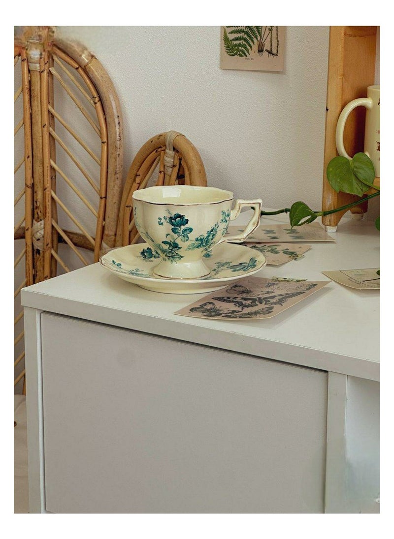 Coffee cup with saucer decorated with elegant flowers made of ceramic