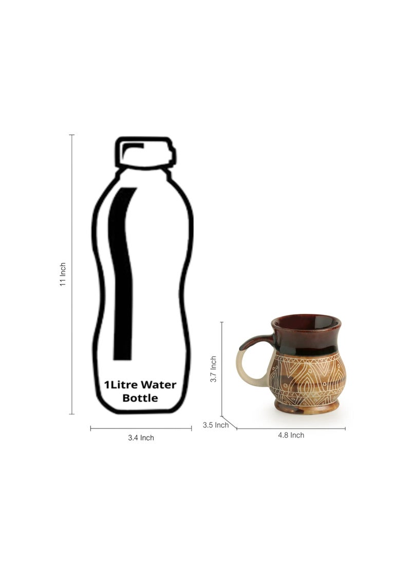 ExclusiveLane 'Cocoa & Fire Carvings' Ceramic Studio Pottery Coffee Mug Tea Cup (1 Piece, 300 ML, Microwave Safe, Dishwasher Safe)