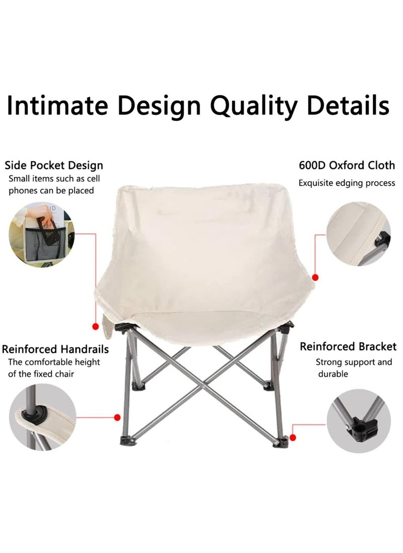 Portable Folding Chair, Outdoor Picnic Chair with Storage Bag, Camping Recliner for Travel Camping Fishing(White)