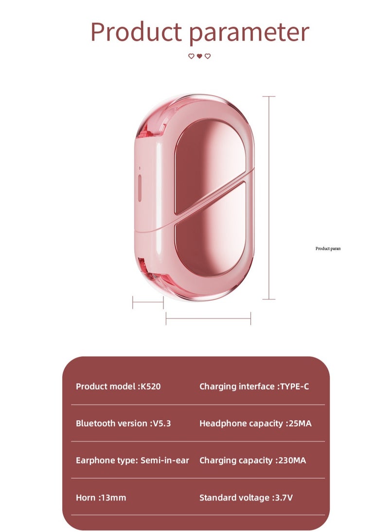 Wireless Rotatable Bluetooth Headset，Wireless Sports Love Couple Headphones TWS 5.3 with Heart Shape, Square Row, Two Shapes Arbitrarily Switch