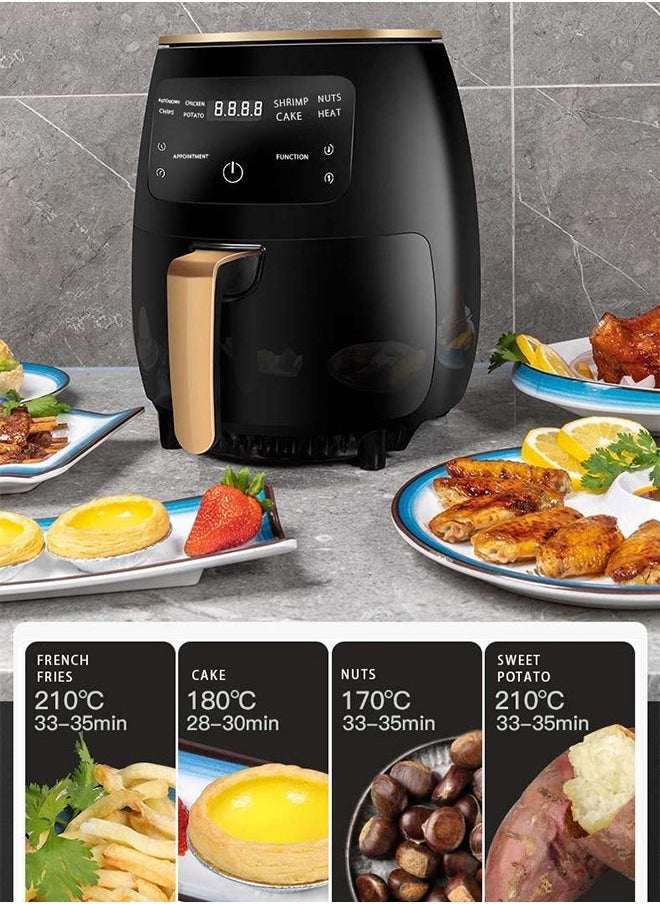 6L Smart Air Fryer,2400 Watts,Digital Control Panel Display,10 Preset Programs with Built-In Preheat for Cooking French Fries/Cakes/Tarts(Black)