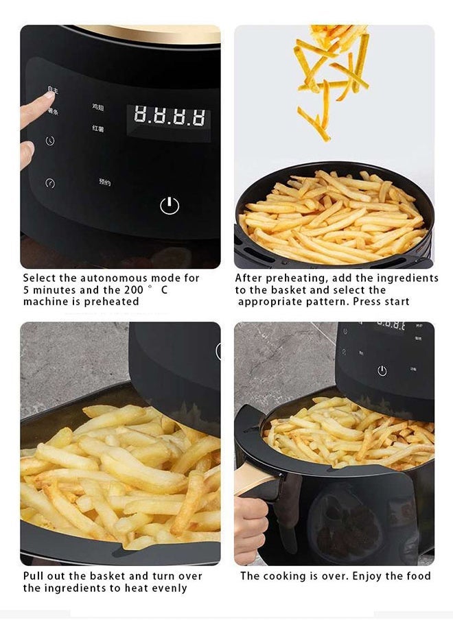 6L Smart Air Fryer,2400 Watts,Digital Control Panel Display,10 Preset Programs with Built-In Preheat for Cooking French Fries/Cakes/Tarts(Black)
