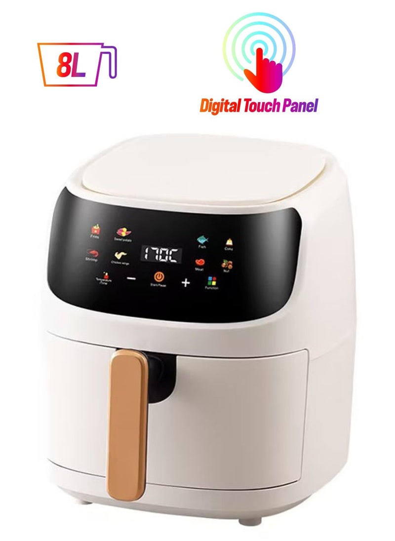 Air Fryer,8 Liter Capacity,Multi-functional Cooking Function,Smart Touch Control,Precise Temperature Control,Suitable for Dessert/Fries/Chicken(White)