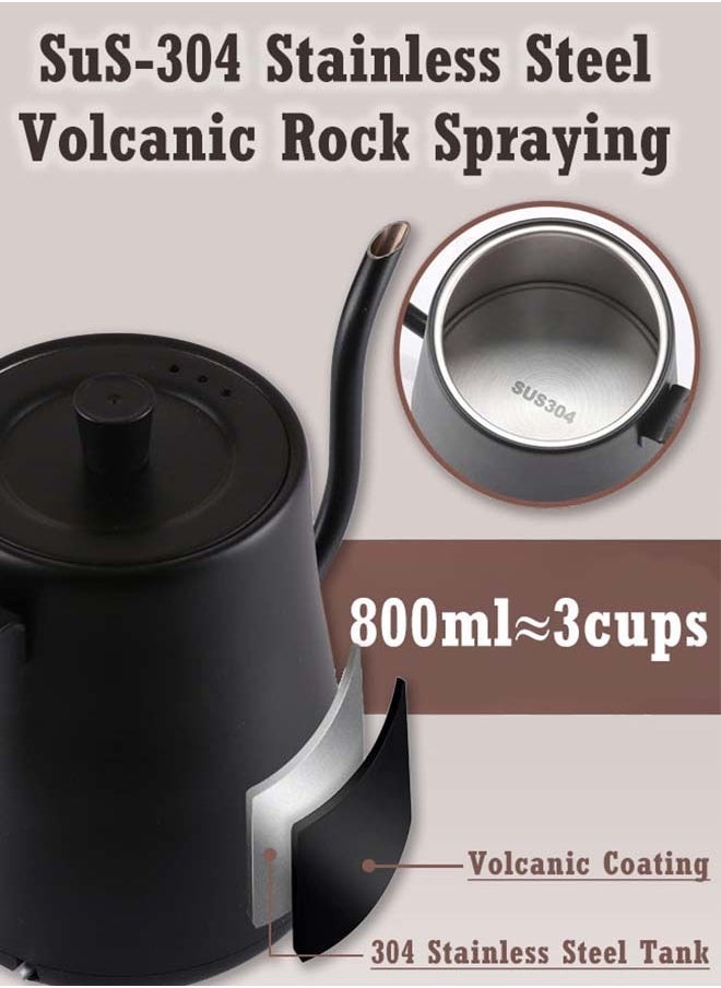 Electric Gooseneck Kettle，1000w Eletcric Water Kettle With Temperature Control，0.8l Tea Coffee Kettle Pot Fast Boiling, 304 Stainless Steel, Constant Temperature