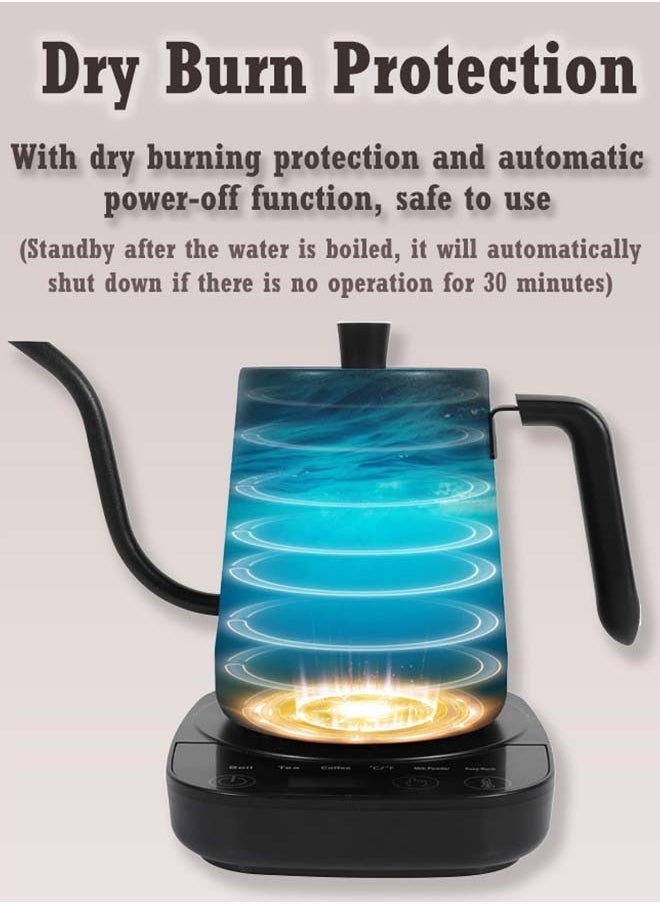 Electric Gooseneck Kettle，1000w Eletcric Water Kettle With Temperature Control，0.8l Tea Coffee Kettle Pot Fast Boiling, 304 Stainless Steel, Constant Temperature