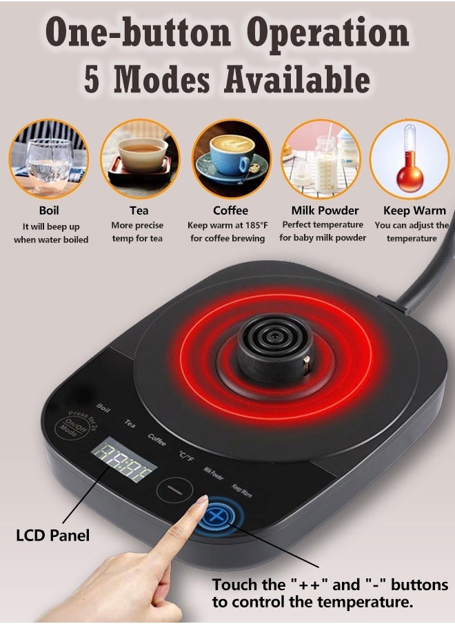 Electric Gooseneck Kettle，1000w Eletcric Water Kettle With Temperature Control，0.8l Tea Coffee Kettle Pot Fast Boiling, 304 Stainless Steel, Constant Temperature