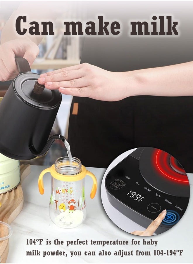 Electric Gooseneck Kettle，1000w Eletcric Water Kettle With Temperature Control，0.8l Tea Coffee Kettle Pot Fast Boiling, 304 Stainless Steel, Constant Temperature