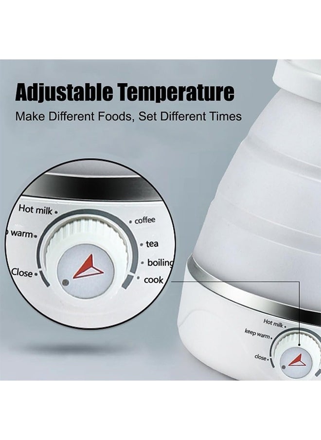 Portable Travel Foldable Electric Kettle Collapsible Food Grade Silicone Mini Water Boiler For Coffee or Tea Fast Water Boiling Pot 6 Modes Adjustable 600ml/20oz (White)