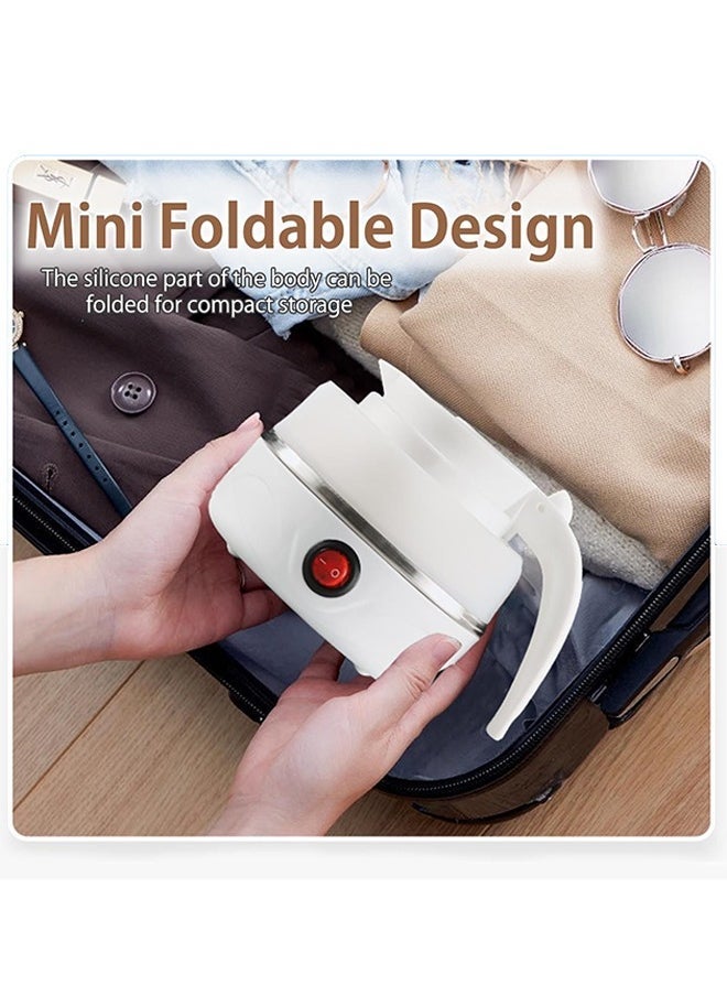 Portable Travel Foldable Electric Kettle Collapsible Food Grade Silicone Mini Water Boiler For Coffee or Tea Fast Water Boiling Pot 6 Modes Adjustable 600ml/20oz (White)