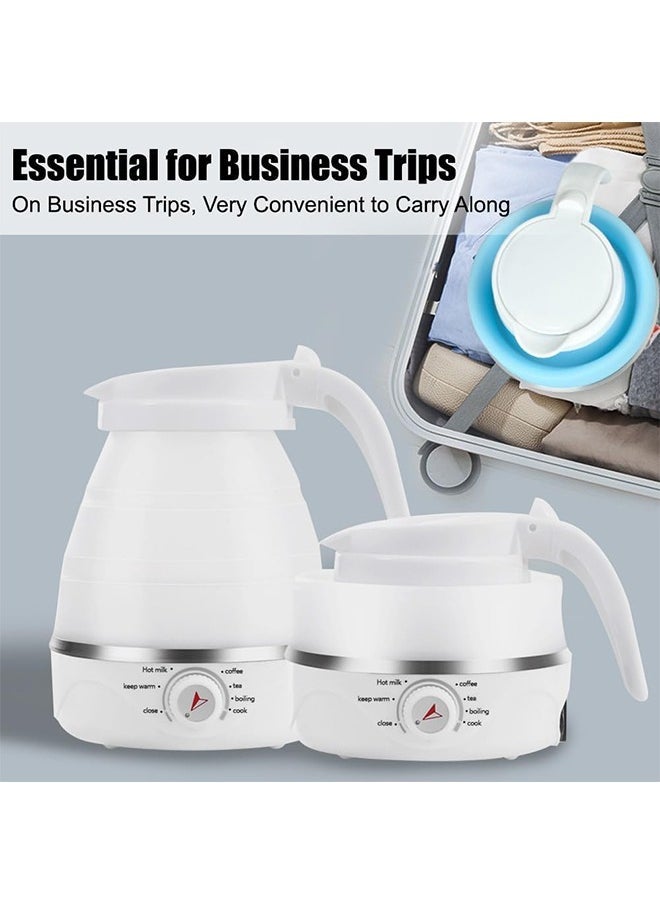 Portable Travel Foldable Electric Kettle Collapsible Food Grade Silicone Mini Water Boiler For Coffee or Tea Fast Water Boiling Pot 6 Modes Adjustable 600ml/20oz (White)